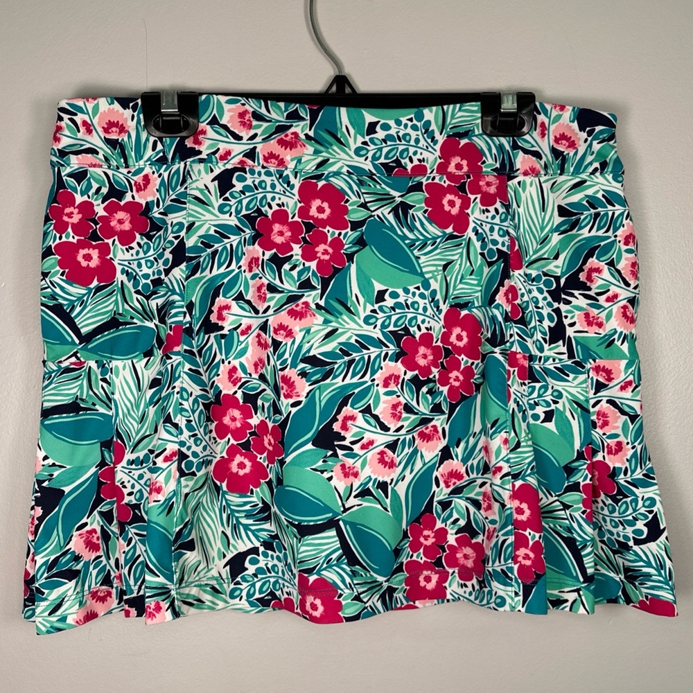 Lillie Green Tropical Floral Print Skort Pull On Golf Tennis Pickleball